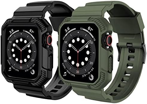 OROBAY Band with Case for Apple Watch 41mm 40mm 38mm, 2-Pack, Black + army green