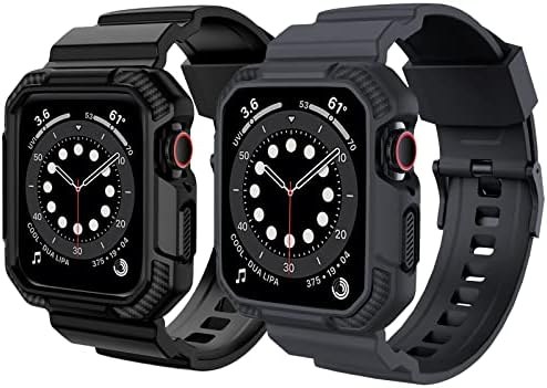 OROBAY Band with Case for Apple Watch 41mm 40mm 38mm, 2-Pack, Black + dark gray