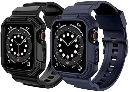 OROBAY Band with Case for Apple Watch 41mm 40mm 38mm, 2-Pack, Black + midnight blue