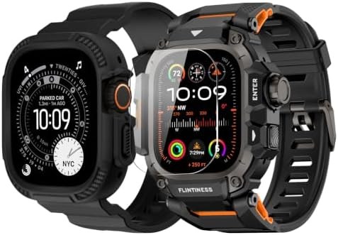 OROBAY Band with Case for Apple Watch Ultra 49mm, 2-Pack, Classic + rugged orange trim