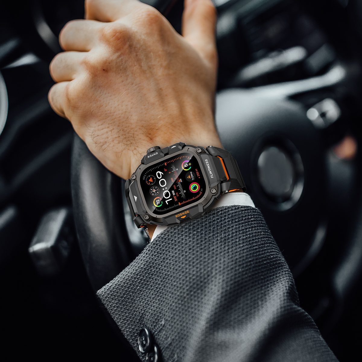 OROBAY Apple Watch band with case on a wrist